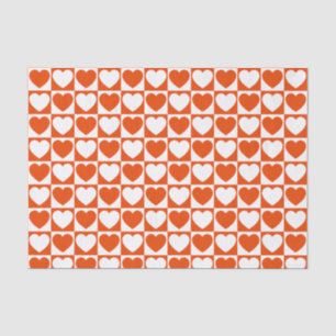 Papier Mousseline Orange vive et À damiers blanche aux coeurs