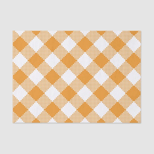 PAPIER MOUSSELINE ORANGE & WHITE À DAMIERS MOTIF PLAID (Recto)