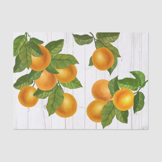 Papier Mousseline Oranges d'agrumes frais aquarelle bois blanc rusti (Recto)