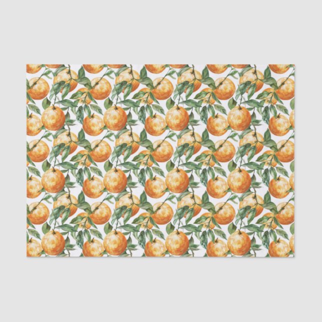 Papier Mousseline Oranges d'aquarelle et Motif Feuille (Recto)