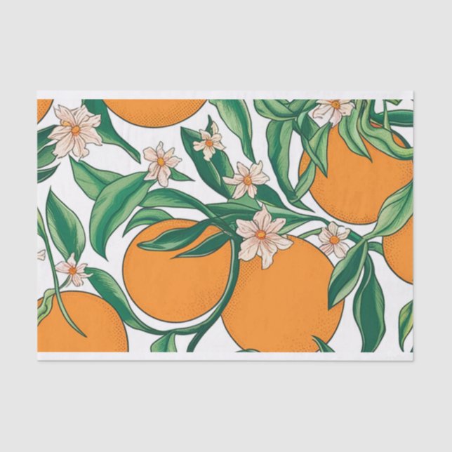 Papier Mousseline Oranges d'été Agrumes Fruit Motif floral (Recto)