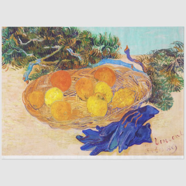 Papier Mousseline Oranges et citrons avec gants bleus, Van Gogh (Recto)