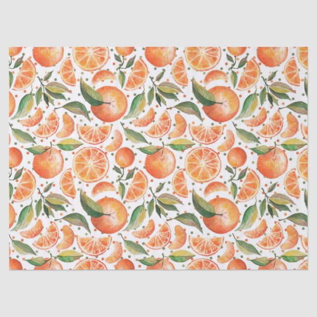 Papier Mousseline Oranges Fruit Citrus Feuilles Vertes Blanc (Recto)