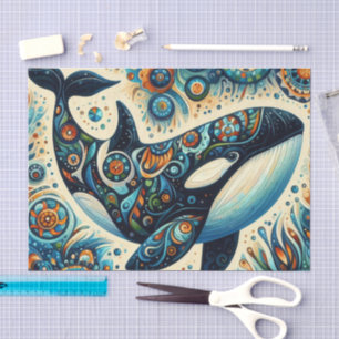 Papier Mousseline Orca Killer Whale Whimsical Découpage nautique