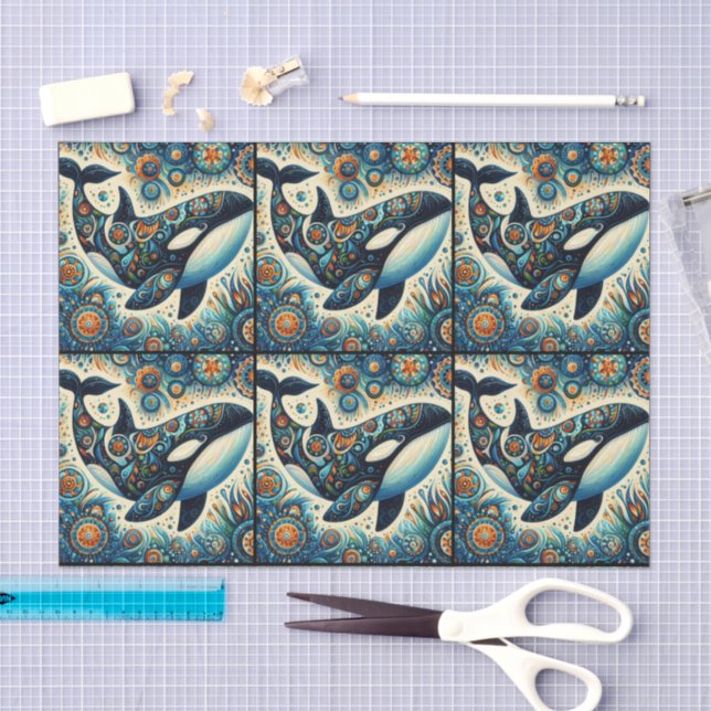 Papier Mousseline Orca Killer Whale Whimsical Découpage nautique (Artisanat)