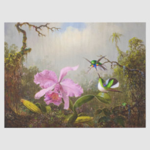 Papier Mousseline Orchidée de Cattleya avec deux colibris brésiliens