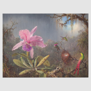Papier Mousseline Orchidée de Cattleya et trois colibris par Heade