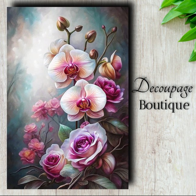 Papier Mousseline Orchidée Rose Rêve Découpage (Orchid Rose Dream Decoupage Tissue Paper)