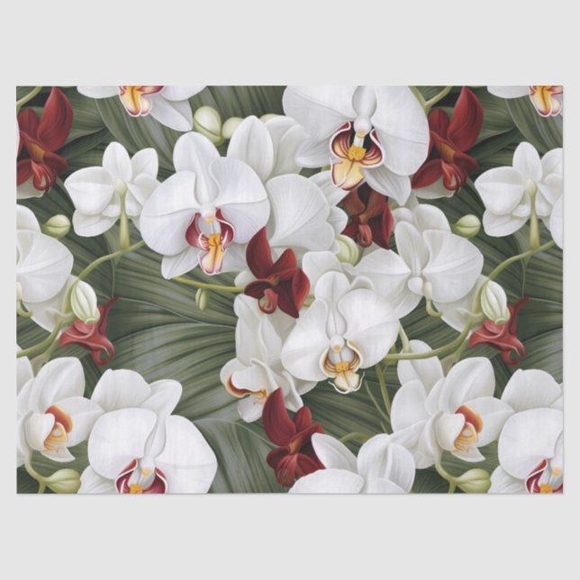 Papier Mousseline Orchidées blanches et burgundy découpage  (Recto)