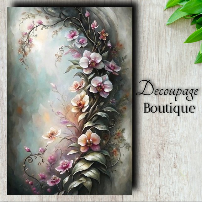 Papier Mousseline Orchidées Fantaisistes Découpe (Whimsical Orchids Decoupage Tissue Paper)