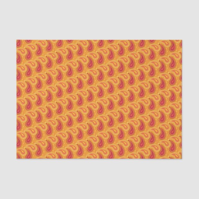 Papier Mousseline Oriental Orange Perse Motif Paisley (Recto)