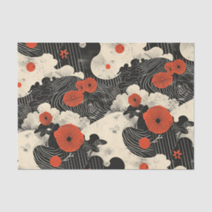 Papier Mousseline Oriental rouge et noir