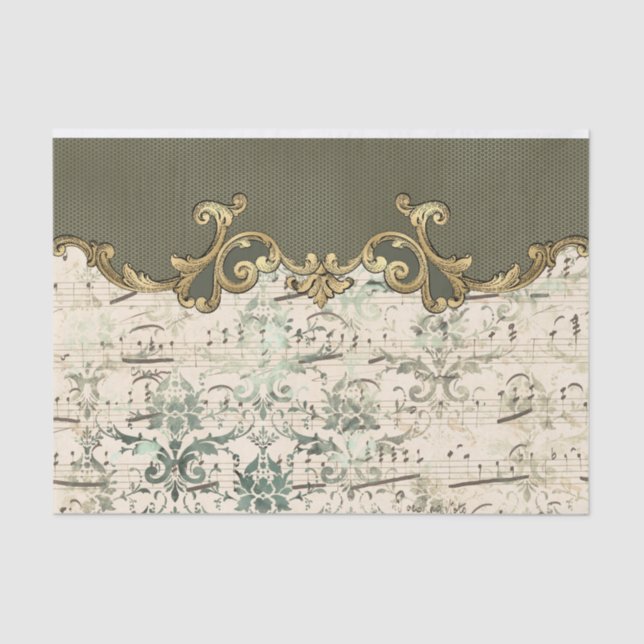 Papier Mousseline Ornat Green Music Notes Découpage (Recto)