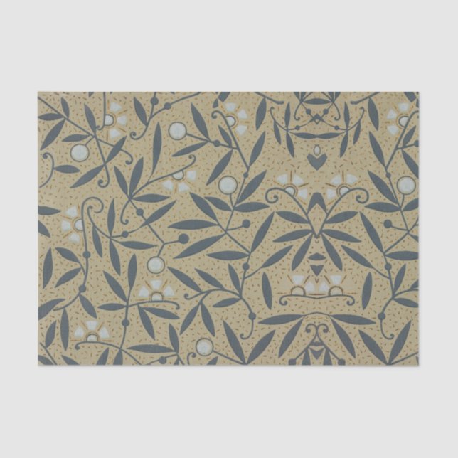 Papier Mousseline Ornate floral pattern with dark blue vines  (Recto)