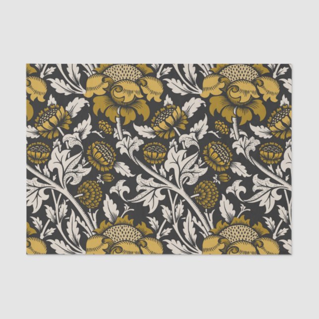 Papier Mousseline Ornate floral pattern with large gold flowers  (Recto)