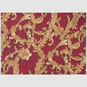Papier Mousseline Orné Baroque Golden Floral Damask Rouge Velvet