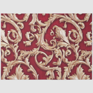 Papier Mousseline Orné or Baroque Floral Damask Rouge Velvet