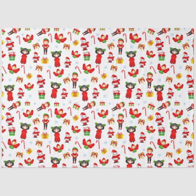 Papier Mousseline Ornement de Noël avec bonhomme de neige, elfes, an (Recto)