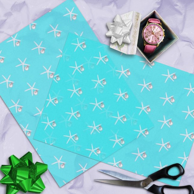 Papier Mousseline Ornement de Starfish Aqua Beach Motif de Noël (Créateur téléchargé)