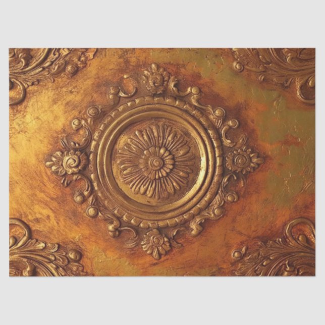 Papier Mousseline Ornement victorien faux or gras brûlé orange (Recto)