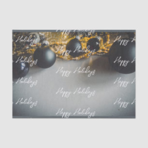 Papier Mousseline Ornements de Noël gris noir avec des guirlandes