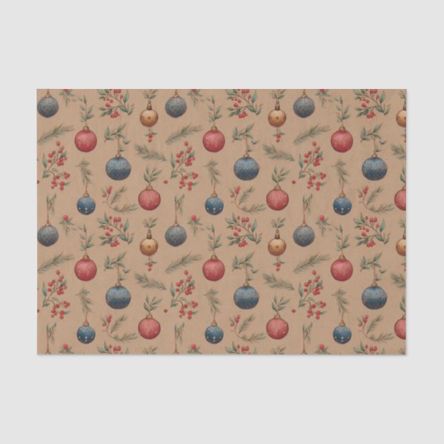 Papier Mousseline Ornements de Noël Marron  (Recto)