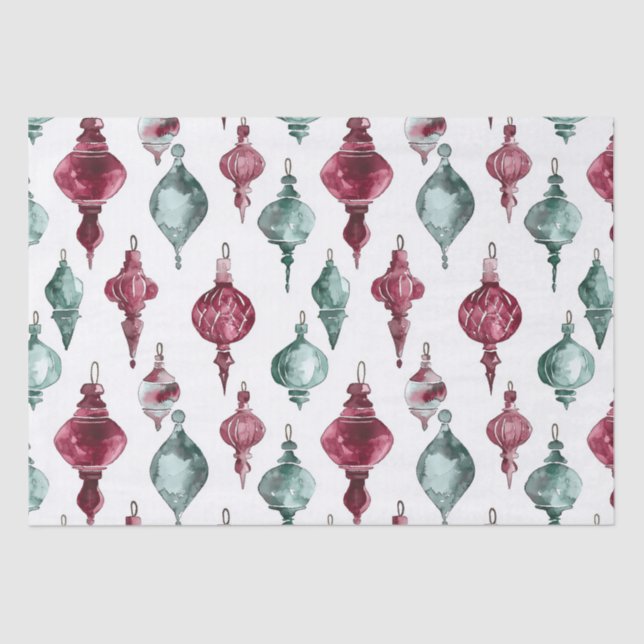 Papier Mousseline Ornements de Noël vert rouge Bourgogne (Recto)