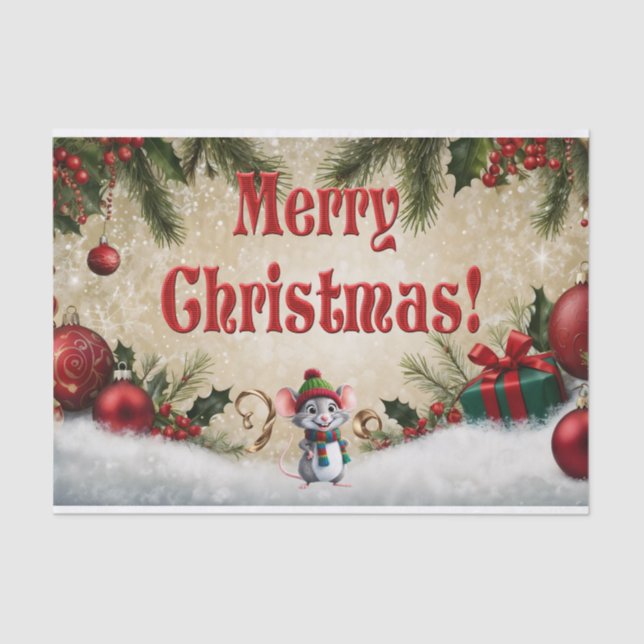 Papier Mousseline Ornements festifs, Holly, & Cadeaux Joyeux Noël (Recto)