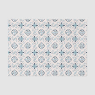 Papier Mousseline ornements marocains bleu crème ethnique design Est