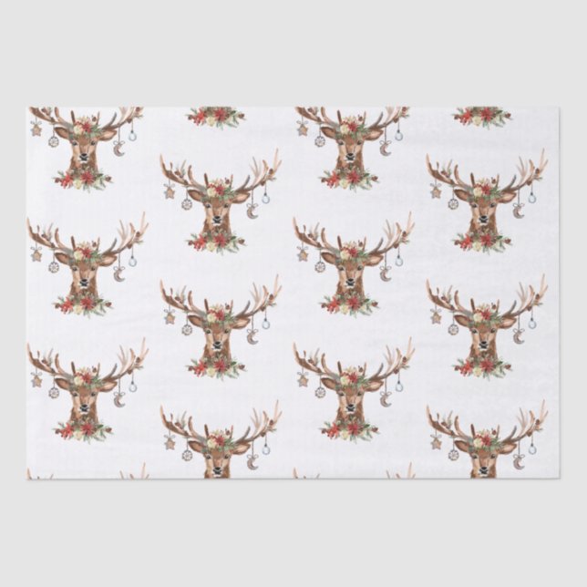 Papier Mousseline Ornements rustiques Antler Reindeer de Noël (Recto)
