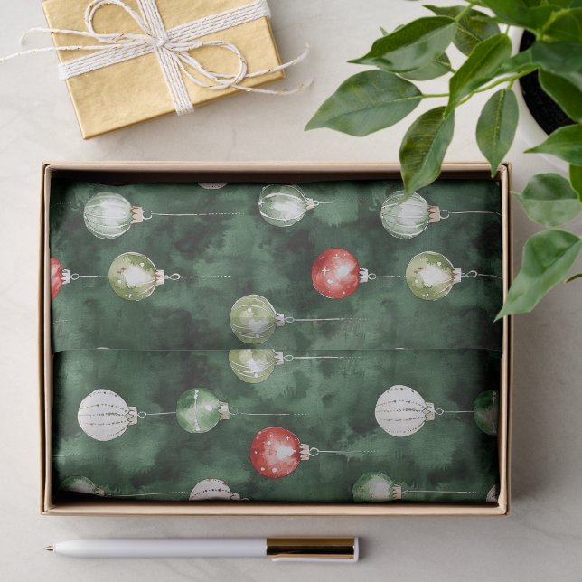 Papier Mousseline Ornements verts rouges de Noël (Cadeau)