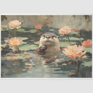 Papier Mousseline Otter avec des fleurs de Lotus peignant le découpa
