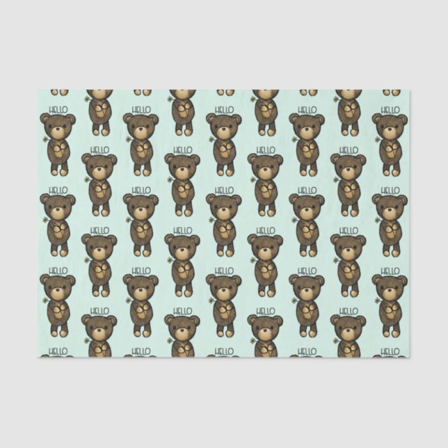 Papier Mousseline Ours Brown mignon tenant une Fleur Jaune (Recto)