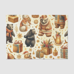 Papier Mousseline Ours de Noël Vintage