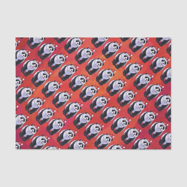 Papier Mousseline Ours de panda à Santa Hat sur Rouge (Recto)