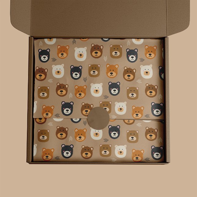 Papier Mousseline Ours des bois mignons enfants (kids woodland bear pattern tissue paper)