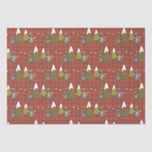 Papier Mousseline Ours d'hiver Blanc Noël Rouge Buffle Plaid