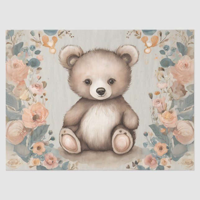 Papier Mousseline Ours en peluche fantaisiste Decoupage (Recto)