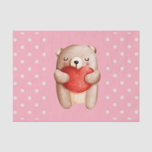 Papier Mousseline Ours en peluche mignon portant un coeur rouge