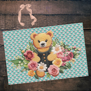 Papier Mousseline Ours en tourbe vintage et Roses floraux roses sur