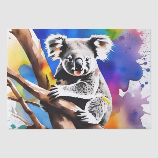 Papier Mousseline Ours Koala Coloré Aquarelle Éclaboussure, (Recto)