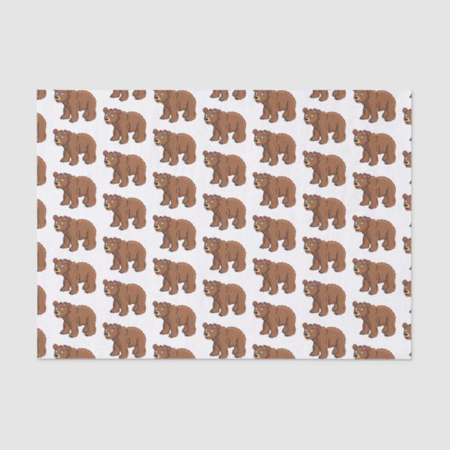 Papier Mousseline Ours mignon avec dessin animé sur les fleurs (Recto)