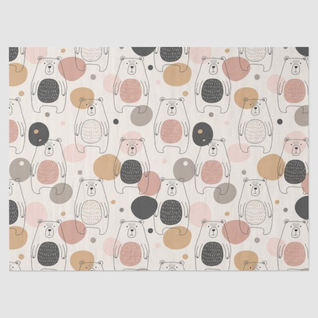 Papier Mousseline Ours mignon - Douce forêt de bois pastel (3) (Recto)