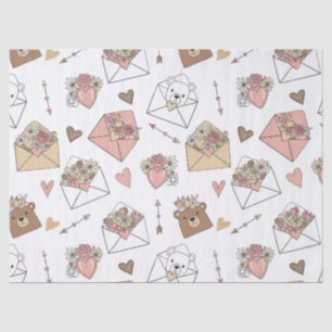 Papier Mousseline Ours mignon et cœurs -- Nurserie pastel (5)