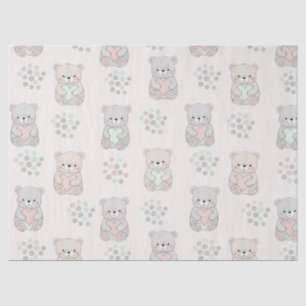 Papier Mousseline Ours mignon et cœurs -- Nurserie pastel (8)