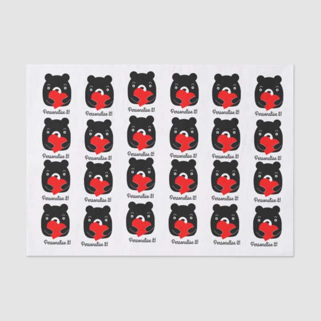 Papier Mousseline Ours noir tenant un coeur (Recto)