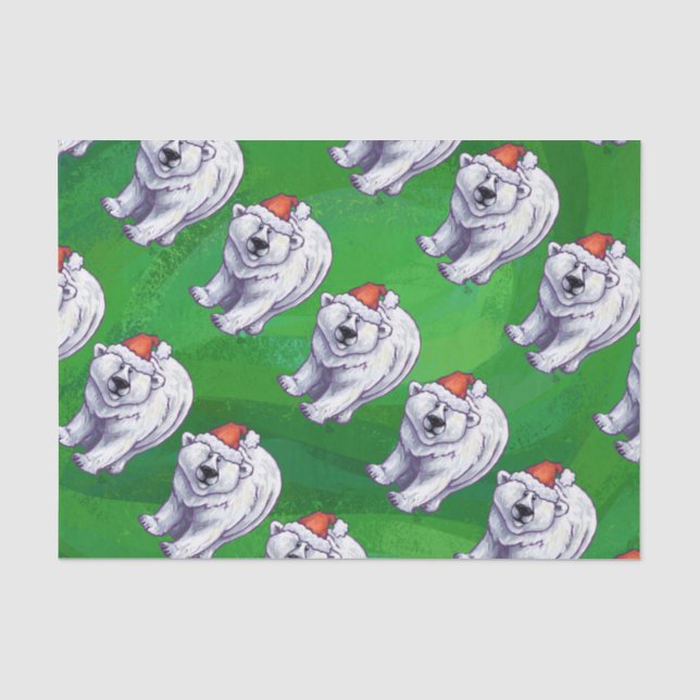 Papier Mousseline Ours polaire Noël sur vert (Recto)