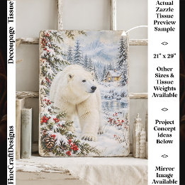 Papier Mousseline Ours polaire vintage, forêt hivernale, Noël FY3L