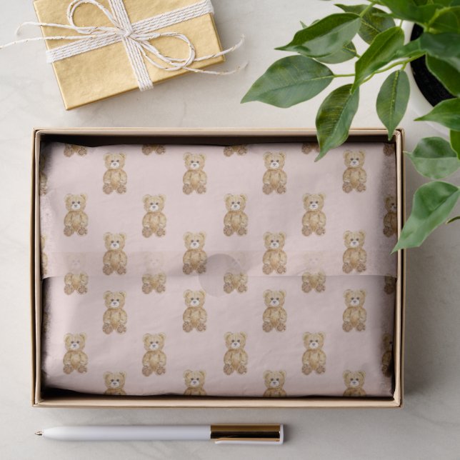 Papier Mousseline Ours Teddy Mignonne rose pâle (Cadeau)
