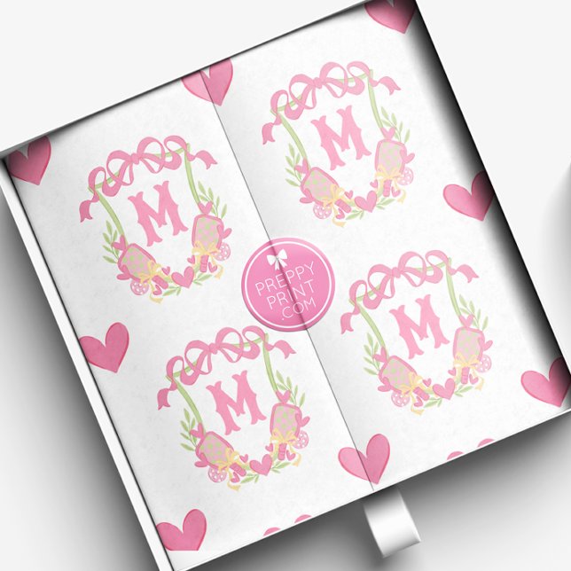 Papier Mousseline Pagaie rose et vert Pickleball Monogram Crest (Créateur téléchargé)
